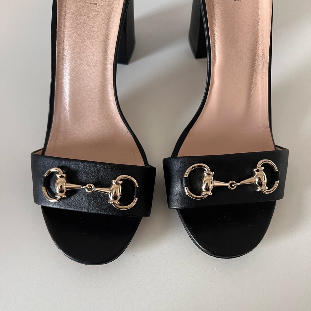 Gucci Miro Black Leather Horsebit Strap Block Heel Sandals - Picture 3 of 13